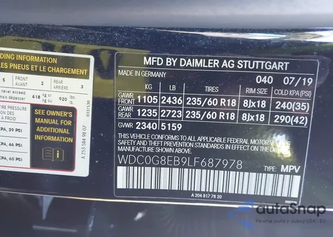 2020 Mercedes-Benz Glc 300 4Matic из США, поврежденный, VIN WDC0G8EB9LF687978